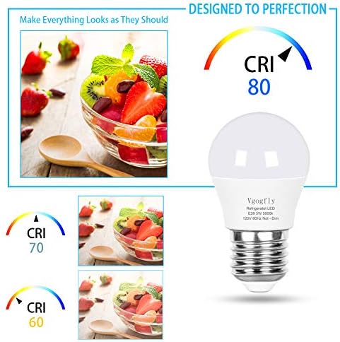 Vgogfly Refrigerator Light Bulb, A15, 40W Equivalent, 5W, 5000K, 120V
