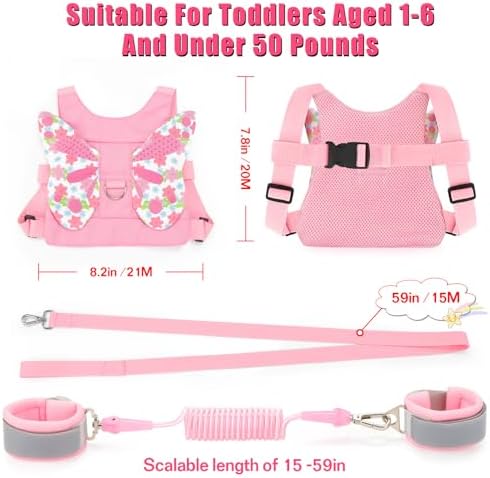 Toddler Leash Anti Lost Wrist Link, Butterfly Kids Safety Harness with 49 Steel Wires for Girls, Walking Wristband Belt for Baby Travel Outdoor Airport Mall Zoo