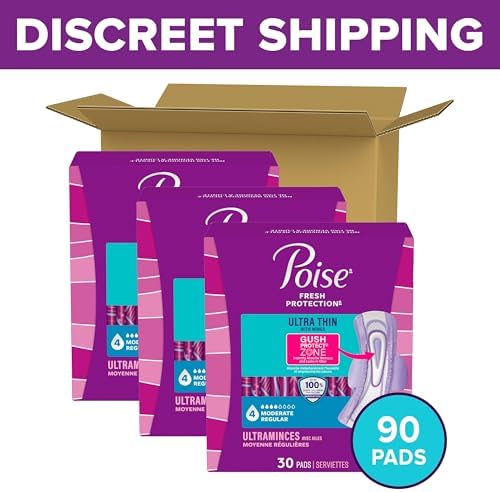 Poise Ultra Thin Incontinence Pads for Women, 4 Drop, Wings, 90 ct