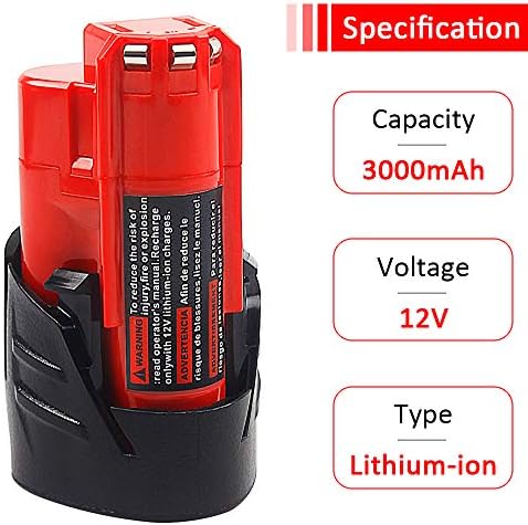 waitley 2Pack 12V 3.0A Replacement Battery Compatible with Milwaukee Tool