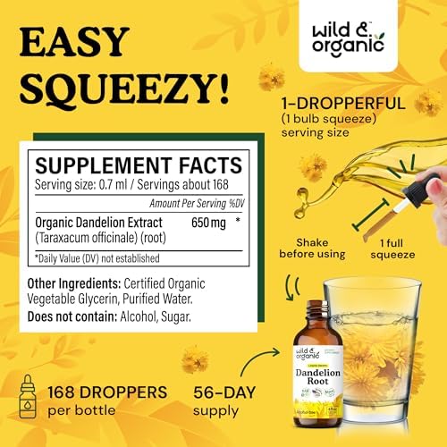 Wild & Organic Dandelion Root Extract Drops - Liver Cleanse Detox - 4 oz