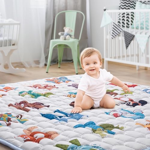 Baby Play Mat for Floor Playpen - 50" X 50" Playpen Mat,Thick One-Piece Crawling, Odorless Floor Mat, Non-Slip Cushioned Baby Playmat for Infants,Babies,Toddlers. Foldable and Machine Washable