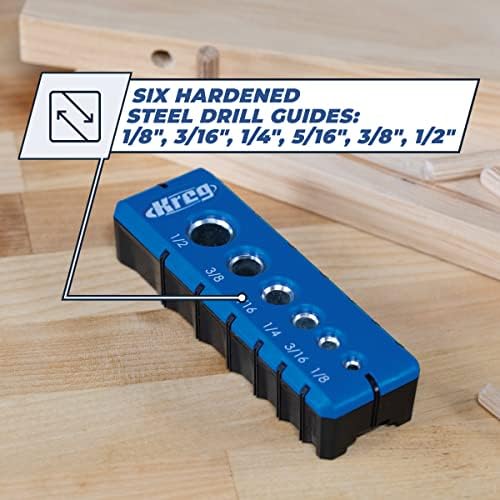 Kreg Portable Drilling Guide - 6 Hardened Drill Guides for Carpentry - Craftsman Tool Accessory