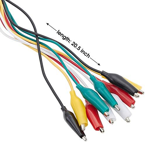 WG-026 10-Piece Test Lead Set with Alligator Clips, 22 AWG, 20.5-Inch, 5 Colors Copper Wire Soldered and Stamped Alligator Clips，Testing Probes, Crocodile Jumper Wires Cable for Electrical Testing