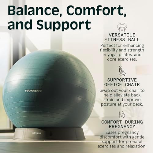 Retrospec Luna Exercise Ball with Pump - Anti-Burst Fitness Equipment for Yoga, Core Training & Stability - Home Gym Swiss Ball for Office & Pregnancy