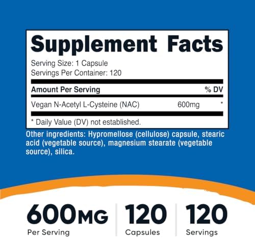 Nutricost N-Acetyl L-Cysteine (NAC) 600mg, 120 Vegetarian Capsules