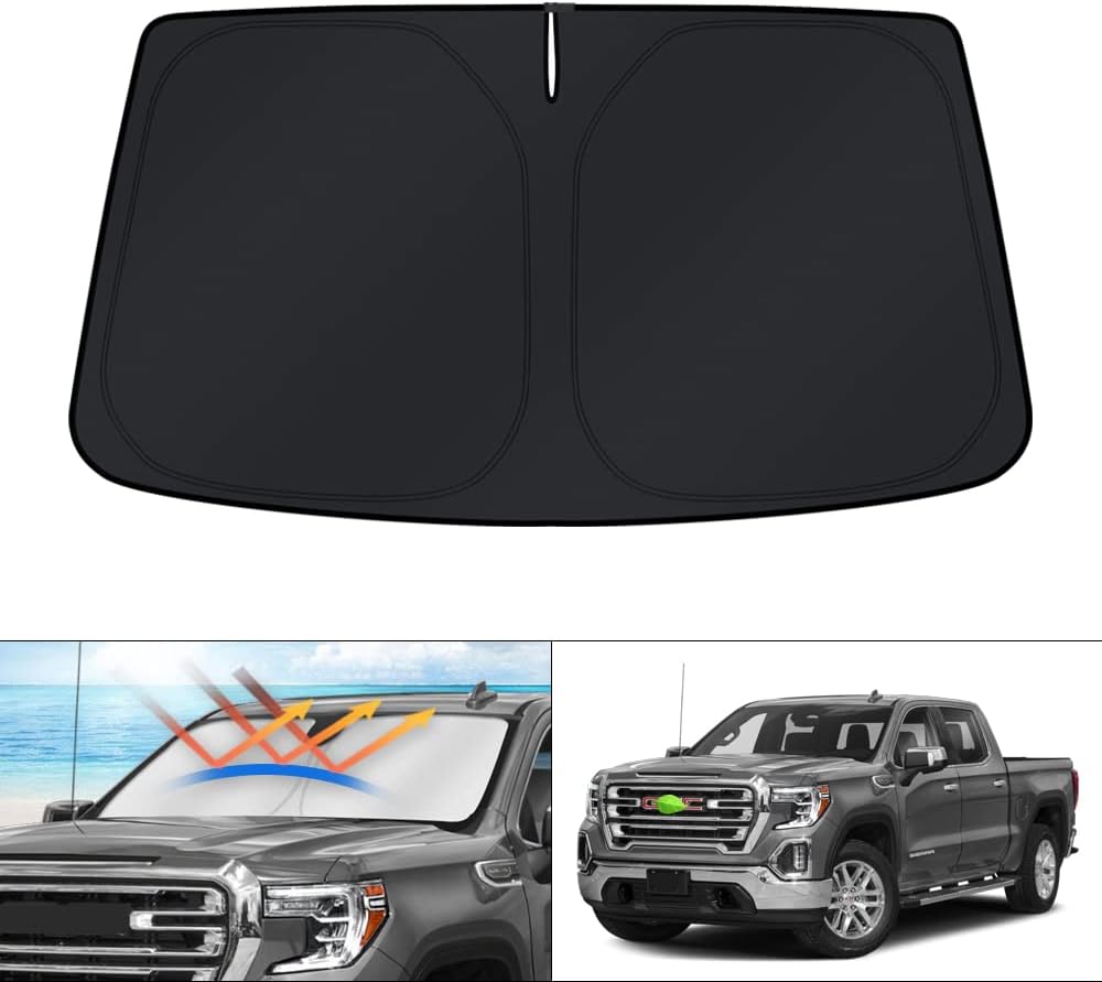 KUST Windshield Sun Shade for 2017-2026 Tesla Model Y/Model 3 Sunshade Accessories (Fit 2025-2026 Model Y Juniper / 2024 Model 3 Highland) Upgraded Foldable Sunshade, Blocks UV Rays Keep Car Cool