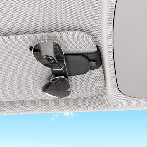 Sotfamily Magnetic Sunglass Holder for Car Visor, 2 Packs, Faux Leather