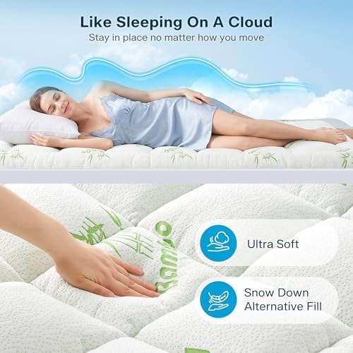 Waterproof Queen Size Mattress Topper Viscose Derived from Bamboo, Extra Thick Mattress Pad for Back Pain, Cooling Mattress Protector with Deep Pocket 8"-21", Green,Queen