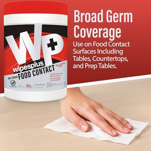 WIPESPLUS Cleaning Wipes All Purpose Food Contact - No Rinse, No Residue, Quick Dry Formula, Disinfecting Wipes For Restaurants, Foodservice, Schools - Canister, 100 Count