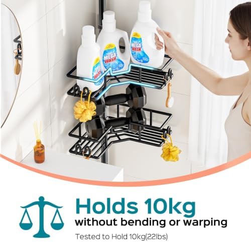 HAMITOR Shower Caddy Tension Pole: 4-Tier Adjustable Corner Organizer Black