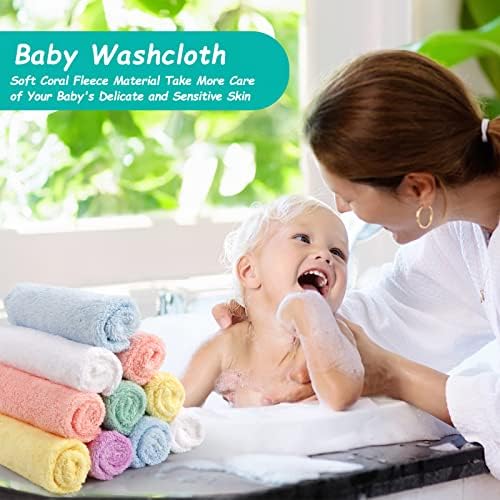 HOMEXCEL Baby Washcloths 24 Pack Microfiber Coral Fleece Soft Wash Cloths