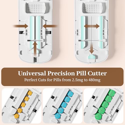 Pill Cutter for Small Pills, Pill Splitter for Tiny Pills - Precisely Cuts into 1/2, 1/3, 1/4 | Portable & Easy-Grip Design