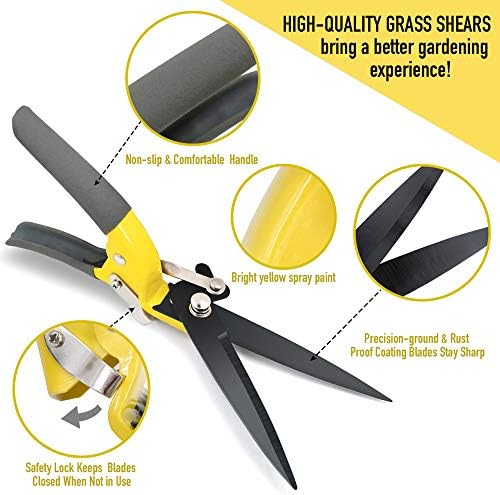 JARDINEER Sharp Grass Shears, Grass Clippers Handheld, Manual Grass Cutter Edging Shears for Lawn Garden