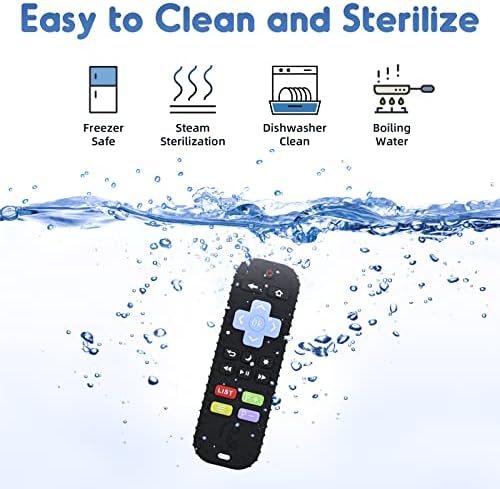 Teething Relief Teethers Toys for Babies 3-6-12 Months Gifts, Food Grade Silicone Sensory Baby Remote Control Teether Bath Toy for Newborn Infant Boy Girl Autism Birthday Christmas Gift, Black