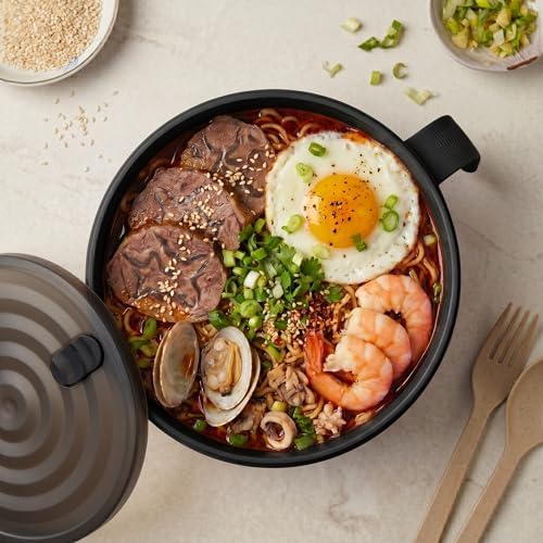 Large Ramen Bowl,Microwave Ramen Cooker,Microwave Pasta Cooker 48oz,College Dorm Room Essentials for Girls for Boys, Apartment Essentials, BPA-Free. (black)