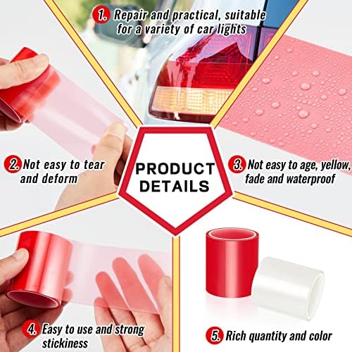 Patelai 16.4 ft x 2 Inches Self Adhesive Repair Light Tape Auto Tail Fog Lights Tint Headlight Lens (Red, Clear, Rolls)