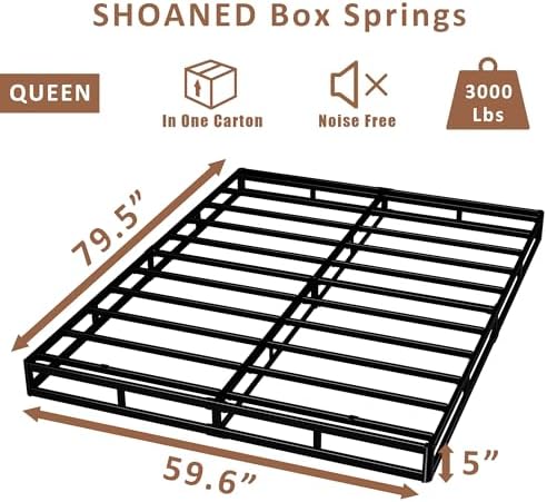 SHOANED Queen Size Box Springs - 5 Inch Low Profile Mattress Foundation No Noise Heavy Duty Metal Basics Bed Base with Clean Fabric Cover, Easy Assembly
