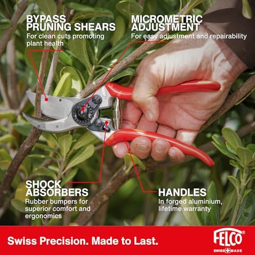Felco F2 Pruning Shears – 9.25" Swiss-Made Garden Clippers for Professional Pruning | Hand Pruners for Gardening | Garden Tool Cutter with Precision Bypass Blade, Aluminum Body, Replaceable Parts