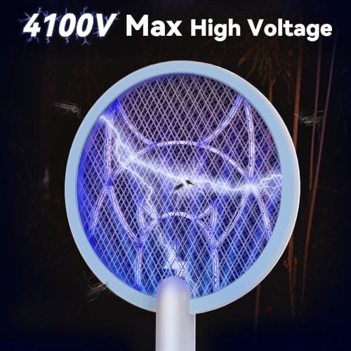 Nymrix Electric Fly Swatter 4100V Dual Mode Bug Zapper Racket（Blue,1-Pack）