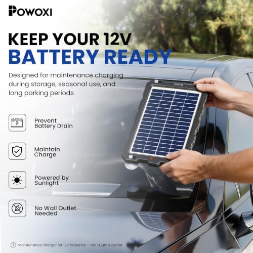 POWOXI 7.5W 12V Solar Battery Charger Trickle Maintainer Kit for Car