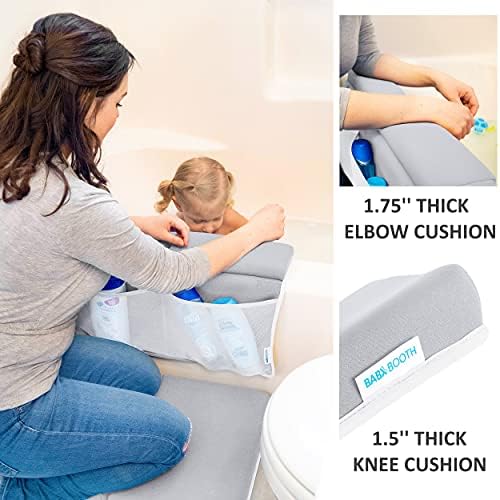 Bath Kneeler and Elbow Rest Pad, 1.75 inch Extra Thick Baby Bath Kneeling Mat and Elbow Pads for Bathtub. Bath Tub Cushions with Infant Toy and Baby Accessories Organizer, Grey