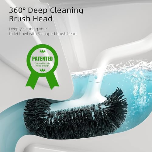 HAMITOR Toilet Bowl Brush Holder Set: Curved Bristle for Deep Cleaning