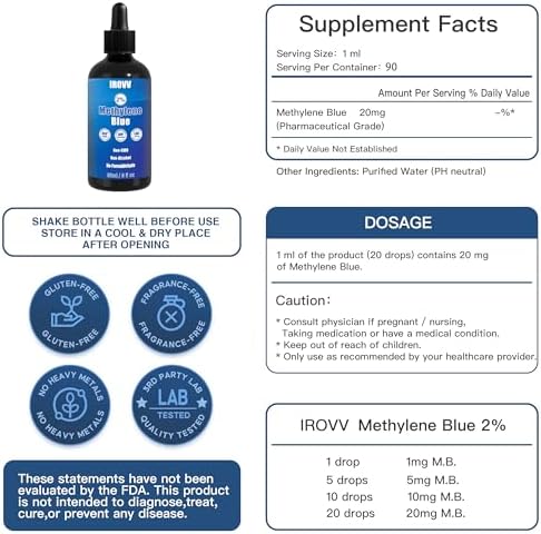 3 fl oz 2%Methylene Blue Drops USP/Pharmaceutical Grade 99.99%Pure Solution