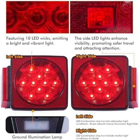 MAXXHAUL 70205 Trailer Light Kit - 12V All LED, Left and Right Waterproof Submersible for Trailers, Boat Trailer Truck Marine Camper RV Snowmobile, Red