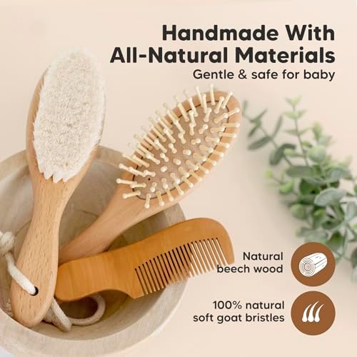 Wooden Baby Hair Brush Set for Newborns, Toddler Comb (Walnut, Regular)