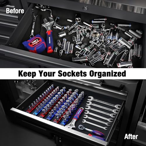WORKPRO Magnetic Socket Organizer, Heavy-Duty 3/8-Inch Drive Socket Rail