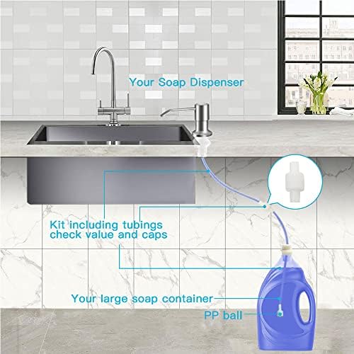 OHiHi Dish Soap Dispenser for Kitchen Sink (Brushed Nickel), Countertop Sink Soap Dispenser Water Pump with 47” No-Spill Extension Tube Kit Design for Kitchen Bathroom, No More Refills （Sliver）