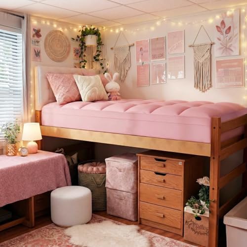 ELEMUSE Pink Twin XL Mattress Topper for College Dorm, Plush Pillow top