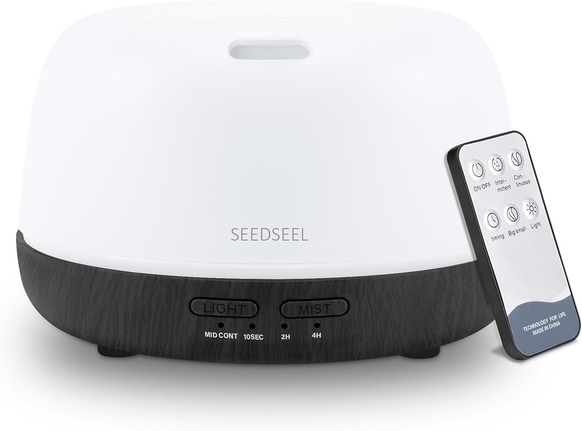 SEEDSEEL 300ML Essential Oil Diffuser with 7-Color LED Lights and Remote Control, Modern Minimalist Design, High-Efficiency Ultrasonic Mist Aromatherapy Diffuser for Home