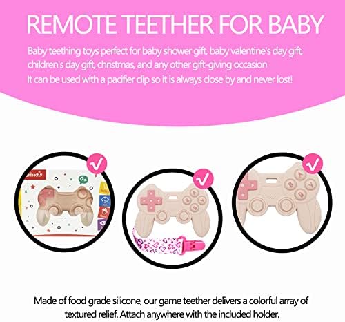 Cool Remote Game Control Teething Toy for Babies 0-6 6-12 Months,Game Controller Teether for Gamer Parents,Baby's First Valentines Day Gifts,Silicone Remote Chew Toys（Pink