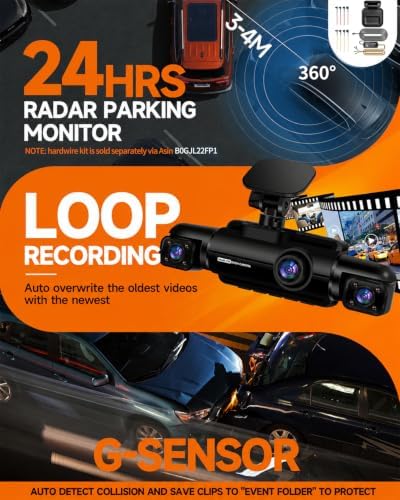 Neideso 360° Dash Cam Front and Rear Inside, 4 Channel Dash Camera for Car