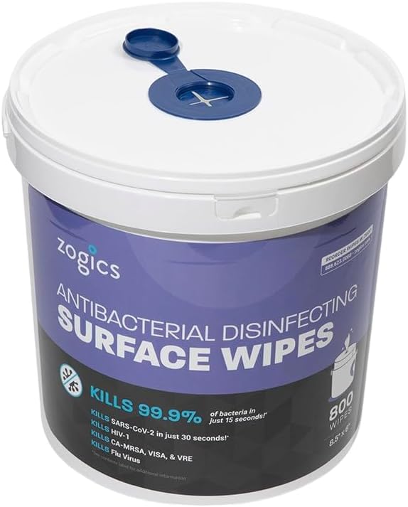 Zogics Antibacterial Disinfecting Wipes with Bucket, 800 Count