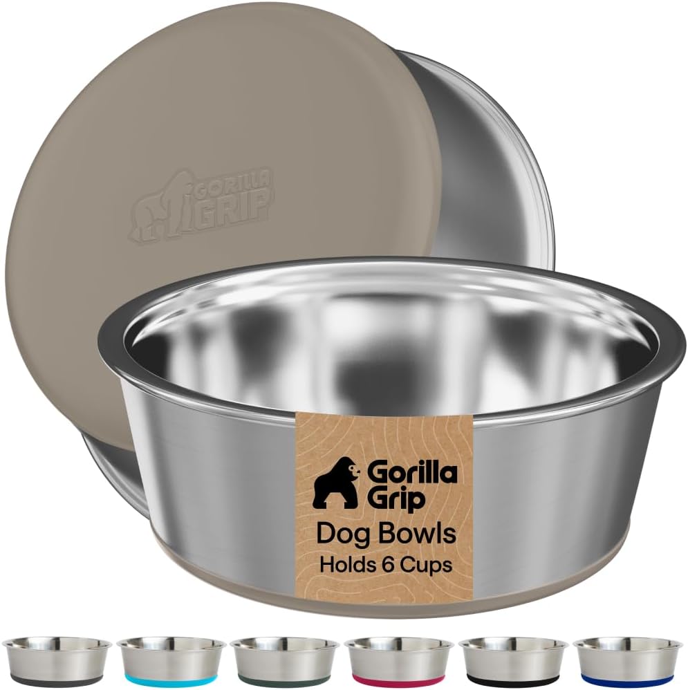 GORILLA GRIP Dog Bowls, Food Grade Stainless Steel, Set of 2, 2 Cup, Black | 304 Stainless Steel Pet Feeding Bowls Hold 16 fl oz Each, Dishwasher Safe, Rust Resistant, BPA Free Rubber Base