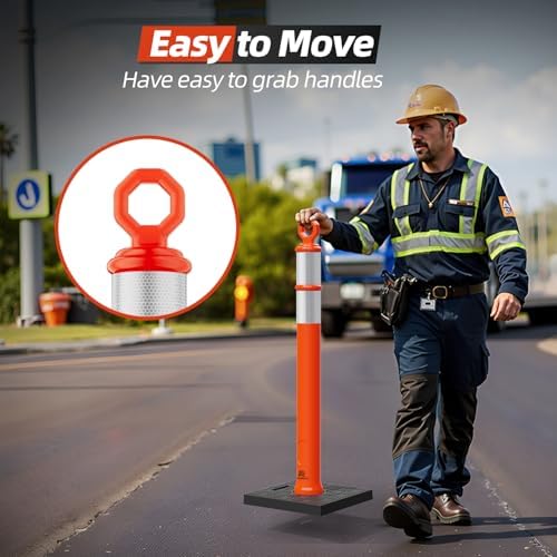 RoadHero 42 Inch Orange Traffic Delineator Post Cones with Base, 6 Pack