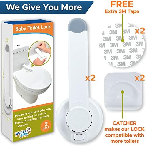 Toilet Locks Baby Proof (2-Pack) Ideal Baby Proof Toilet Lid Lock with Arm – No Tools Needed Easy Installation with 3M Adhesive – Top Safety Toilet Seat Lock – Fits Most Toilets, White
