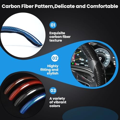 Hiseanllo Carbon Fiber Steering Wheel Cover 3PCS Set – Anti-Slip, Scratch-Resistant, Universal Fit for 14–16 Inch Wheels – Interior Car Accessories for Cars, SUVs, Trucks (Black)
