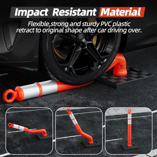 RoadHero 42 Inch Orange Traffic Delineator Post Cones with Base, 6 Pack