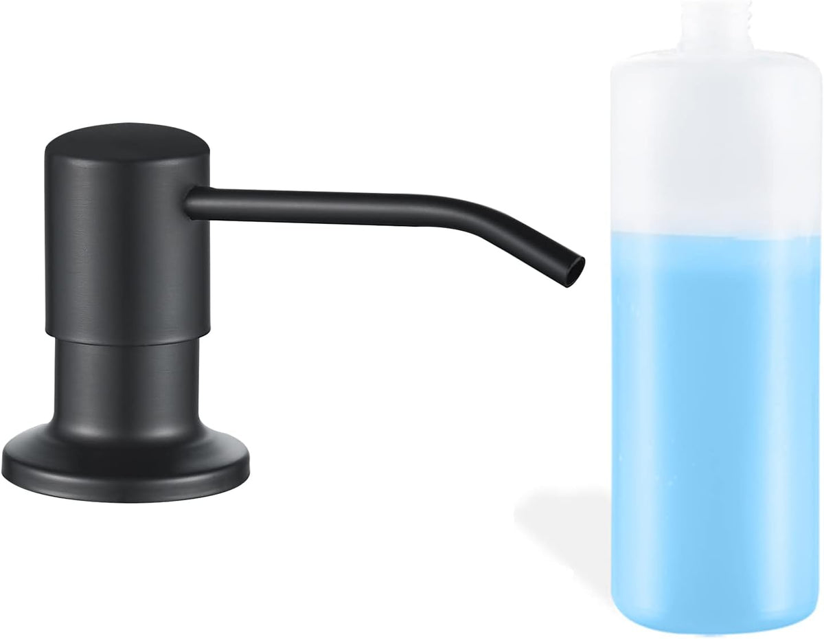 Built in Soap Dispenser for Kitchen Sink, Brushed Nickel Stainless Steel Countertop Pump Head (Plastic Built-in), Dish Soap Hand Lotion Dispenser with Refillable 17OZ Bottle
