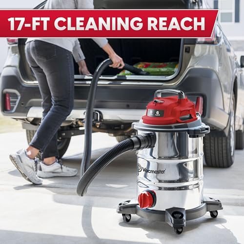 Vacmaster VOC812SF 1101 8-Gal 6 Peak HP Stainless Steel Wet/Dry Vac Red