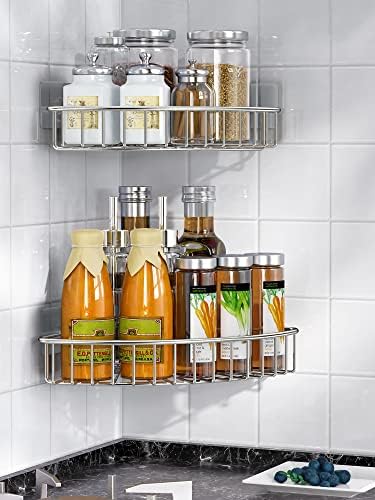 SMARTAKE 2-Pack Corner Shower Caddy, SUS304 Stainless Steel, Silver