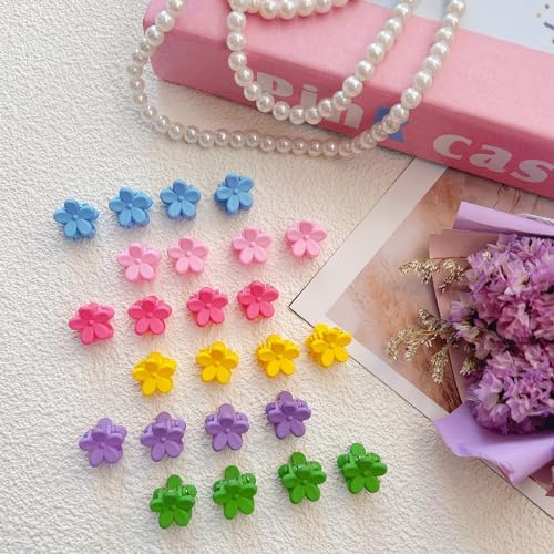 EleMirsa 96pcs Baby Girl Hair Clips - 24 Multicolors Mini Flower Claw Clips in Organizer Box