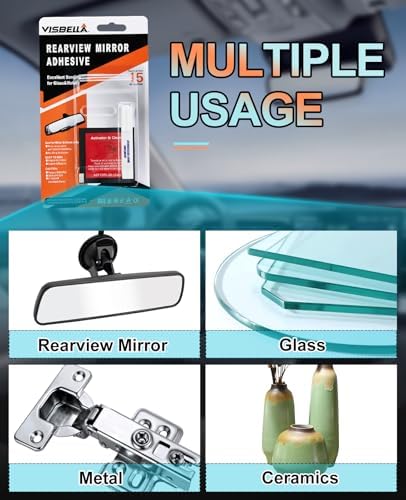Visbella Rearview Mirror Adhesive Repair Kit Rear View Mirror Glue for Windshield Excellent Bonding for Glass & Metal
