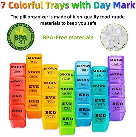 Mossime Pill Organizer 4 Times a Day, XL Weekly AM PM Pill Box, 7 Day Large