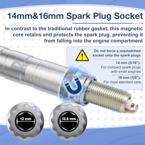 14mm&16mm Spark Plug Socket Set, Spark Plug Tool for 9/16"&5/8" Spark Plugs