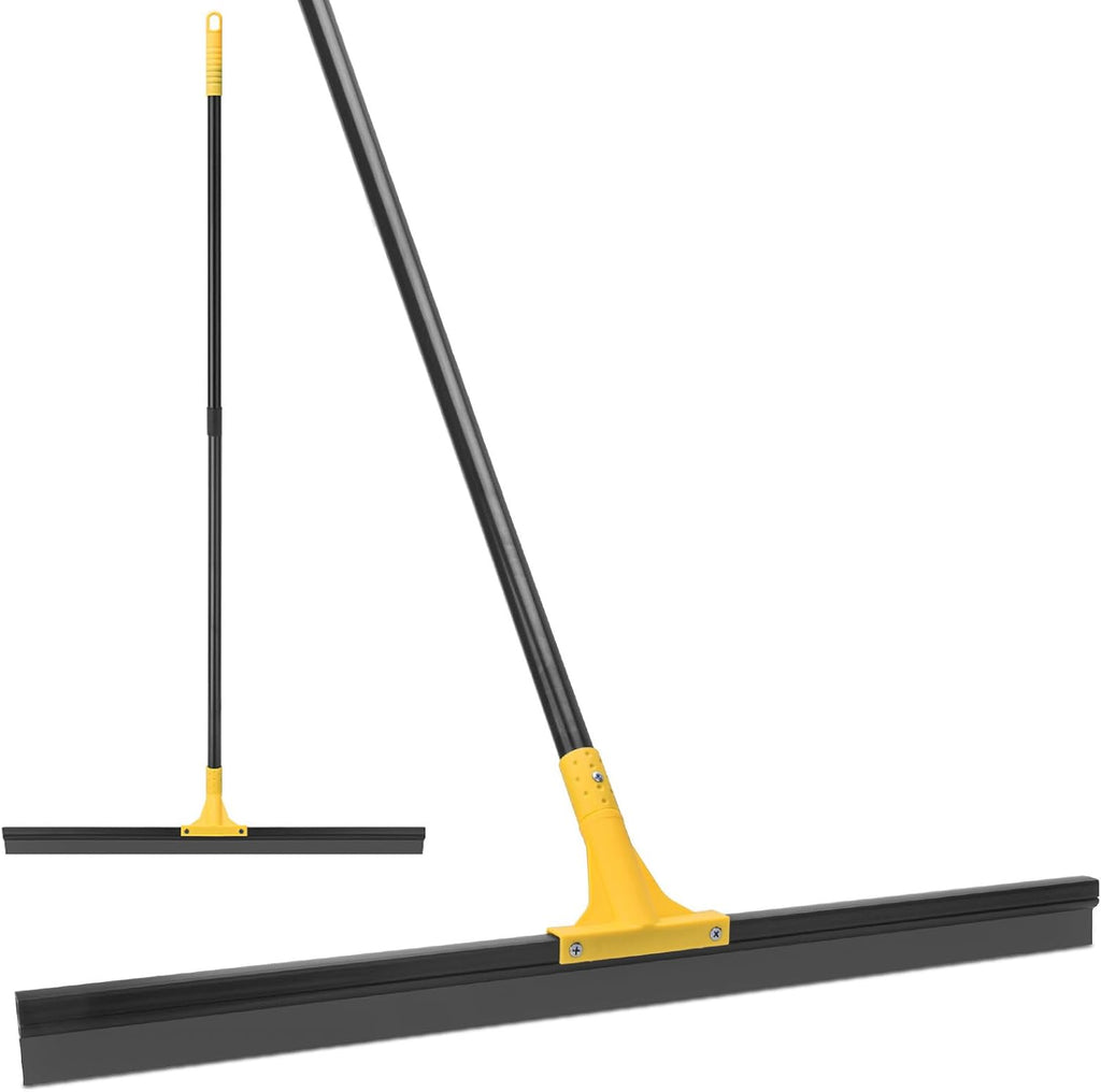 Squeegee Broom for Floor, 18'' Heavy Duty Rubber Wiper with 60'' Long Handle for Bathroom Tile, Garage Concrete, Deck Cleaning